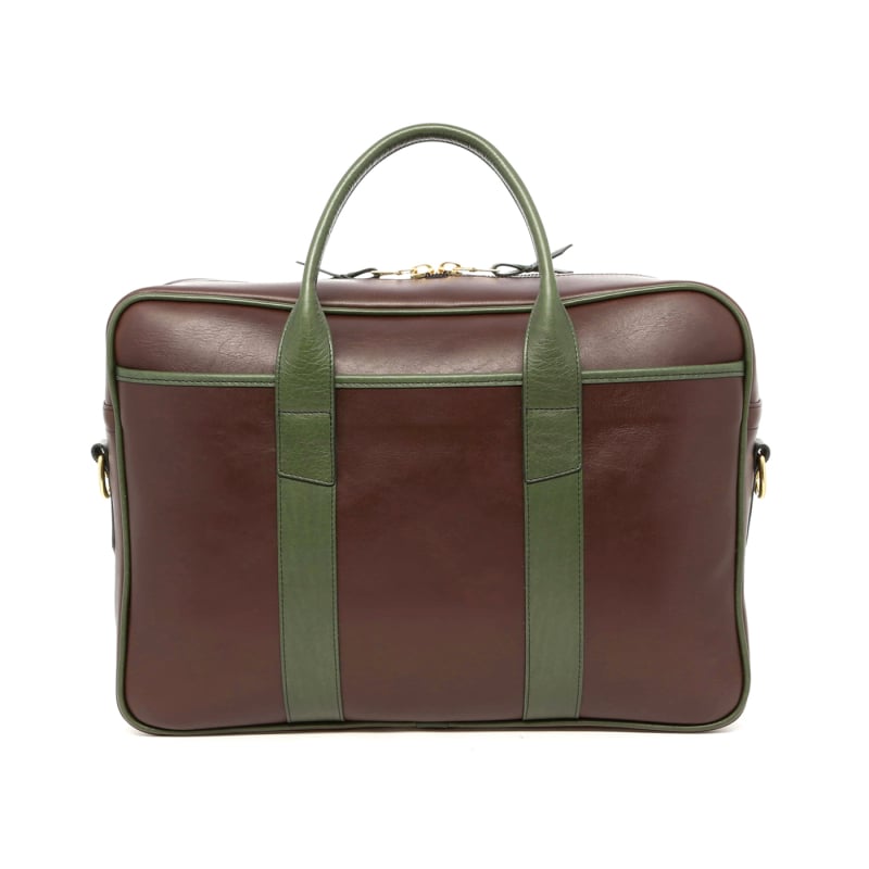 Commuter Briefcase - Chocolate/Green - Tumbled Leather in 