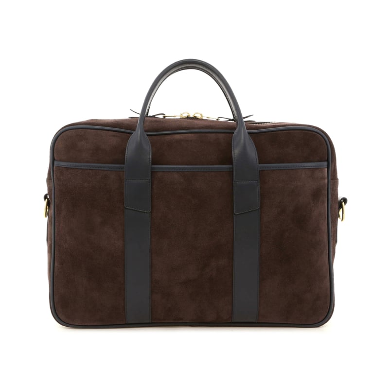 Commuter Briefcase - Chocolate/Navy - Suede in 