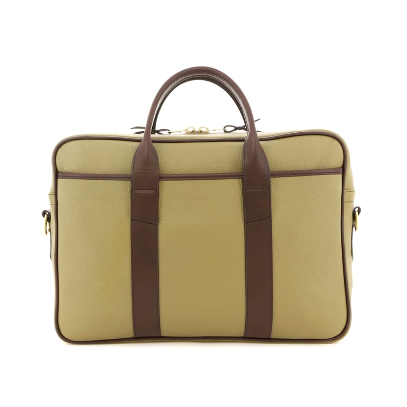 Commuter Briefcase - Light Military/Chocolate - Taurillon Tumbled Leather in 