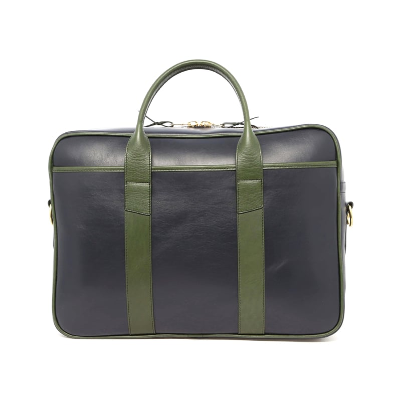 Commuter Briefcase - Navy/Green - Smooth Tumbled Leather in 