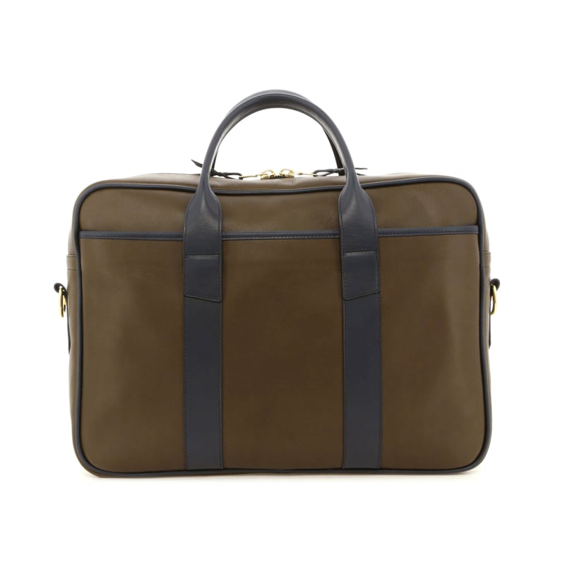 Commuter Briefcase - Olive/Navy - Tumbled Leather in 