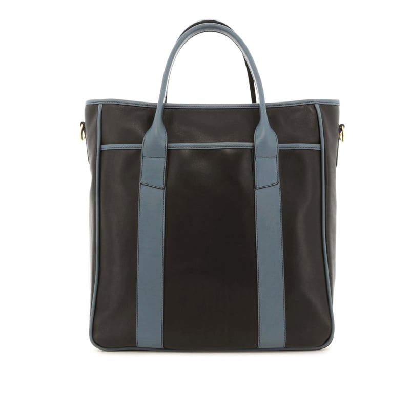 Commuter Tote - Black/Bluestone - Tumbled Leather - Charcoal Sunbrella in 