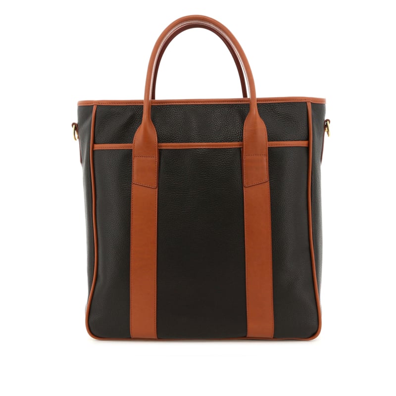 Commuter Tote - Black/Cognac - Pebbled Print Leather - Royal Blue Sunbrella in 