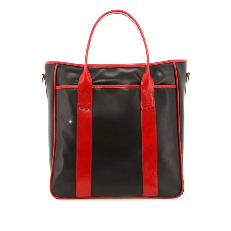 Commuter Tote - Black/Red - Smooth Leather - Logo Red Sunbrella in 