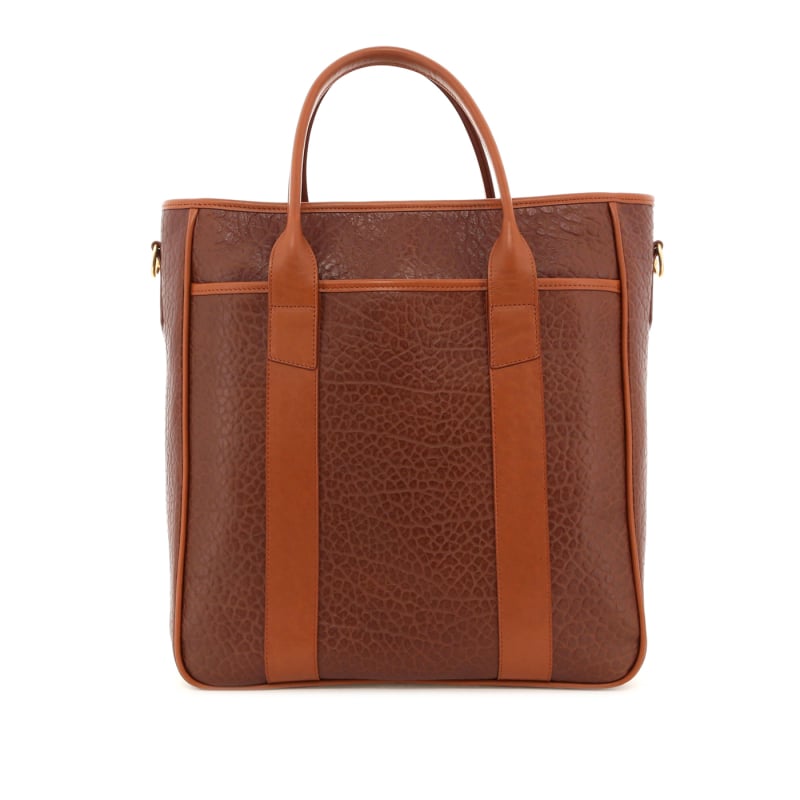 Commuter Tote - Chestnut/Cognac - Shrunken Grain Leather - Royal Blue Sunbrella in 