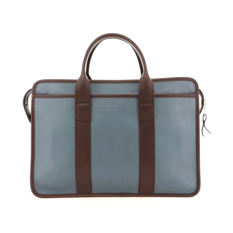 Bound Edge Zip-Top Briefcase - Bluestone/Chocolate - Tumbled Leather in 