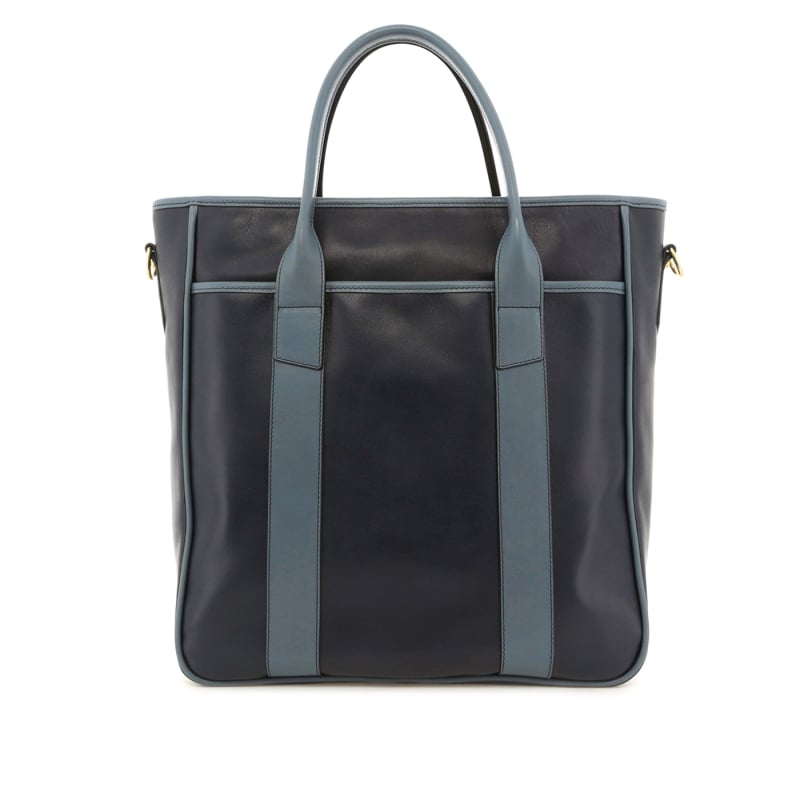 Commuter Tote - Navy/Bluestone - Tumbled Leather - Captain Navy Sunbrella in 