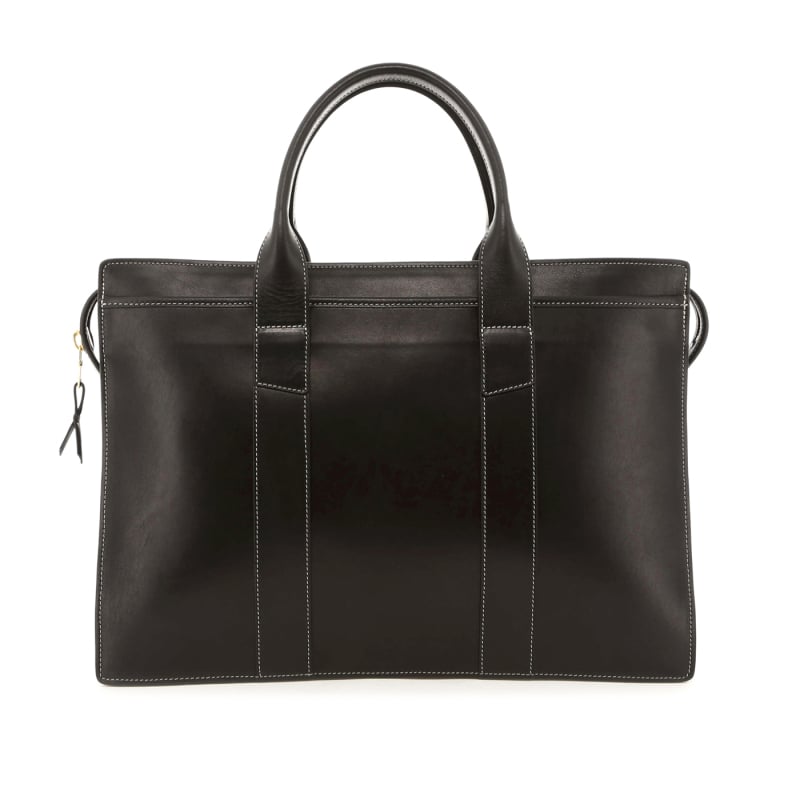 Double Zip-Top Briefcase - Black - Bone Stitch - Smooth Gloss Leather in 