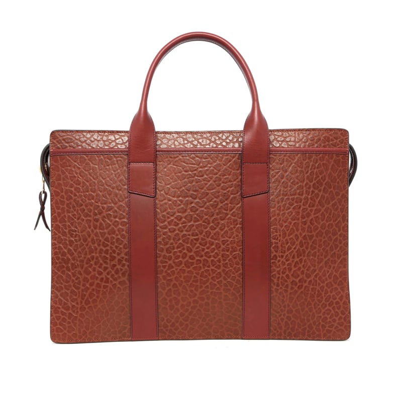 Double Zip-Top Briefcase - Chestnut/Burgundy - Shrunken Grain Leather in 