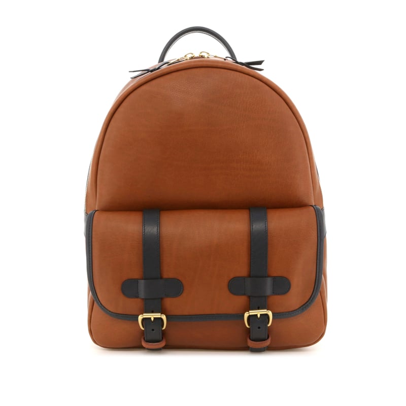 Hampton Backpack - Leather Brown/Navy - Smooth Tumbled Leather in 