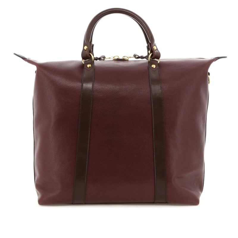 Hampton Tote - Eggplant/Chocolate - Soft Pebbled Leather - Sunflower Sunbrella in 