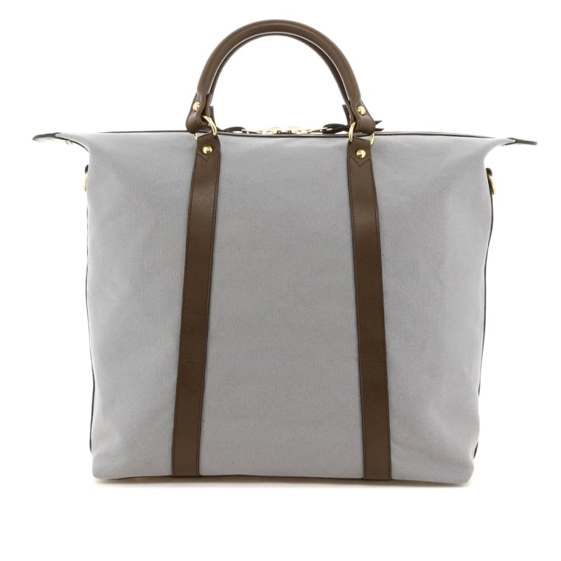 Hampton Tote - Grey Canvas / Olive Tumbled Leather - True Navy Sunbrella in 