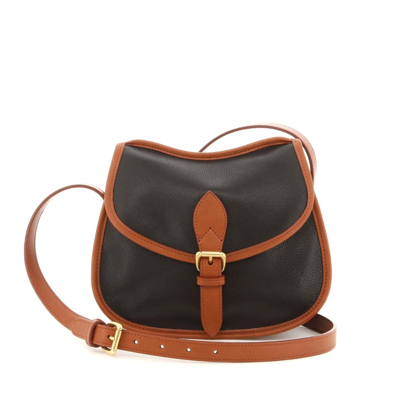 Rider Shoulder Bag - Black/Cognac - Pebbled Leather in 