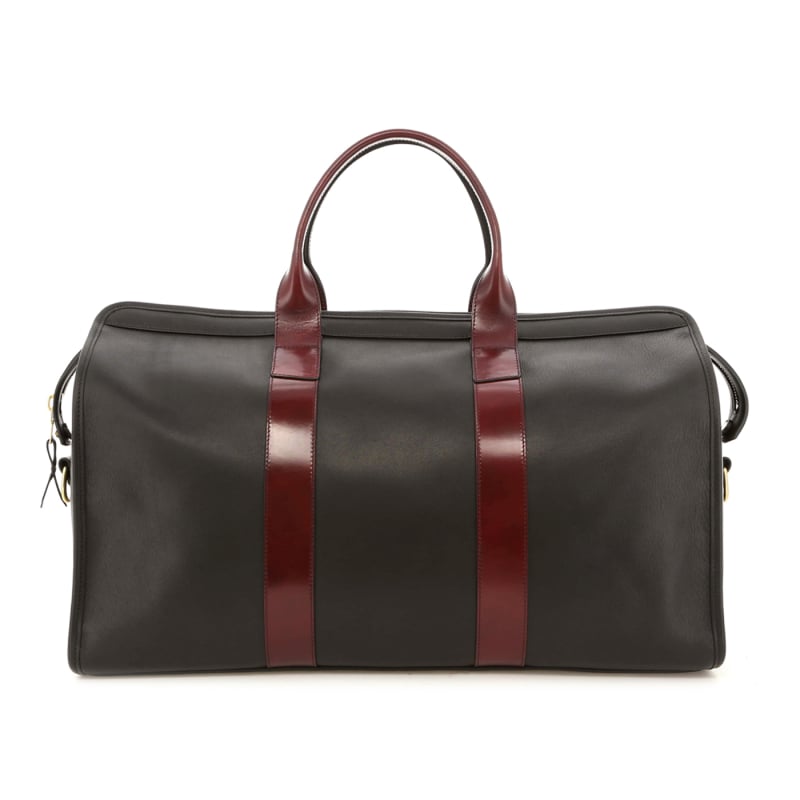 Signature Travel Duffle - Black Tumbled Leather / Zinfandel Belting - Burgundy Sunbrella in 