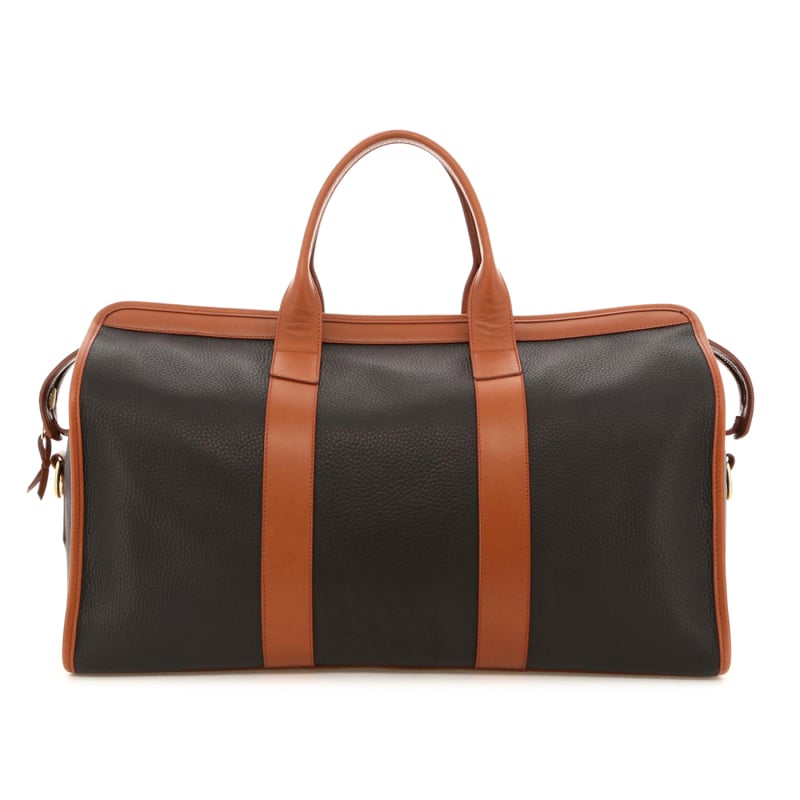 Signature Travel Duffle - Black/Cognac - Soft Pebbled Leather - Pacfic Blue Sunbrella in 