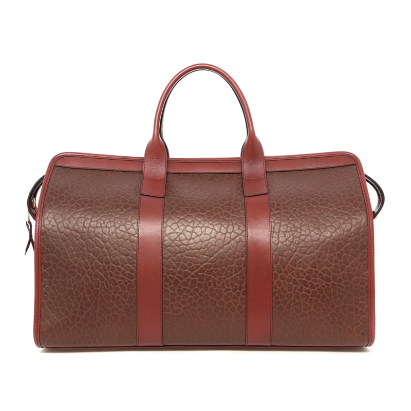 Signature Travel Duffle - Chestnut/Burgundy - Shrunken Grain Leather - Burgundy Sunbrella in 