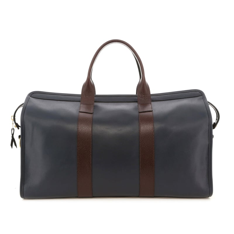 Signature Travel Duffle - Navy Tumbled / Java Brown Pebbled Leather - Charcoal Tweed in 