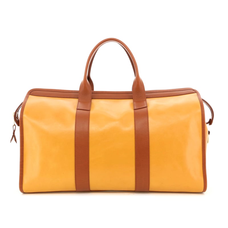 Signature Travel Duffle - Ochre/Cognac - Tumbled Leather - Pacfic Blue Sunbrella in 