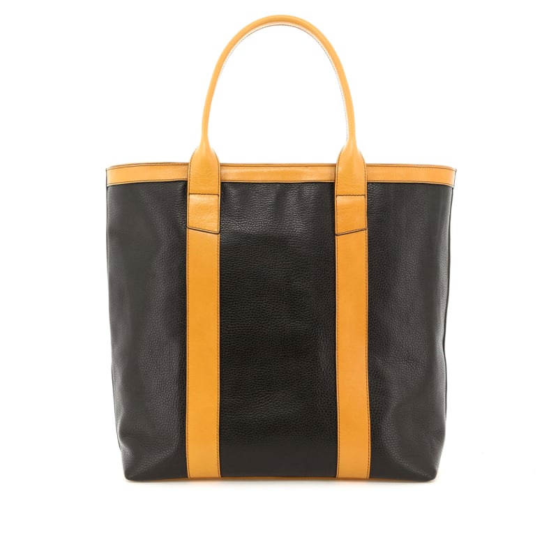 Tall Tote - Black/Ochre - Tumbled Leather - Zipper Closure - Forest Green Sunbrella in 