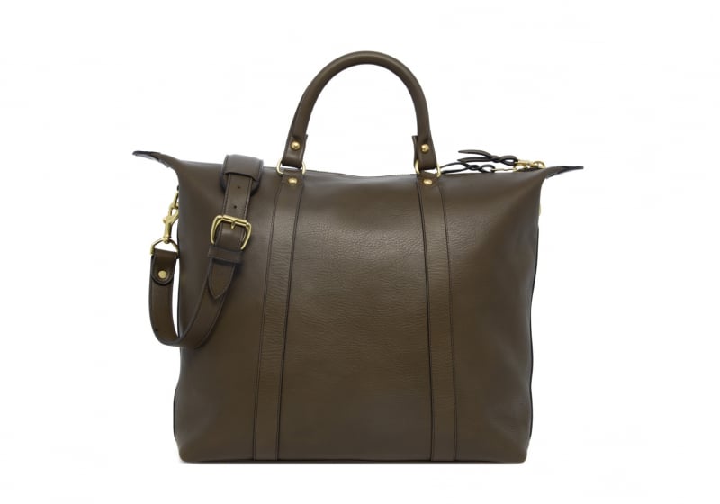 Hampton Zipper Tote-Olive in Smooth Tumbled Leather