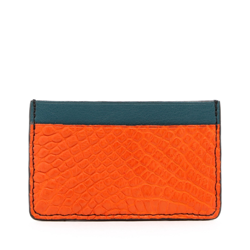 Mini Card Wallet - Orange / Dark Aqua - Alligator - Black Edges in 