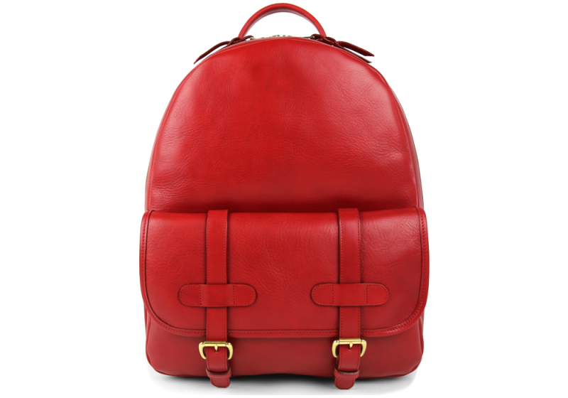 Zipper Backpack-Red in smooth tumbled leather
