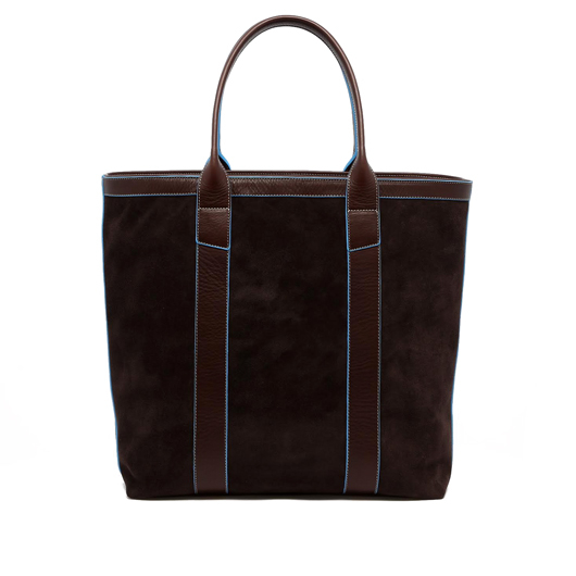 Tall Tote - Chocolate / Baby Blue - Suede - Zipper Top in 