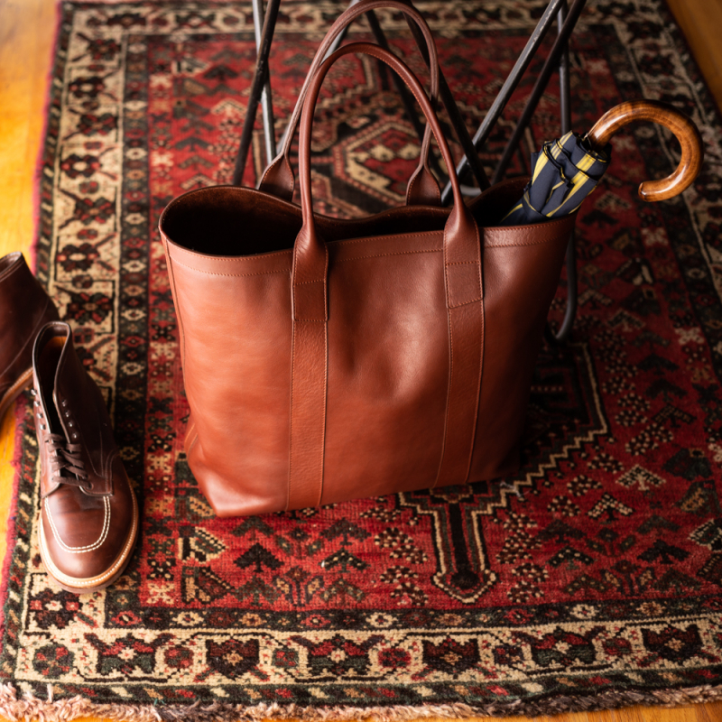 Tall Leather Tote  in Smooth Tumbled Leather