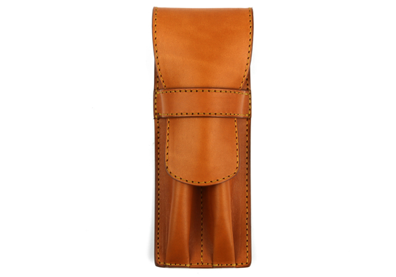 Double Pen Case-Tan in harness belting leather