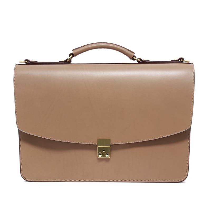 Wall Street Briefcase - Taupe  in Harness Belting Leather