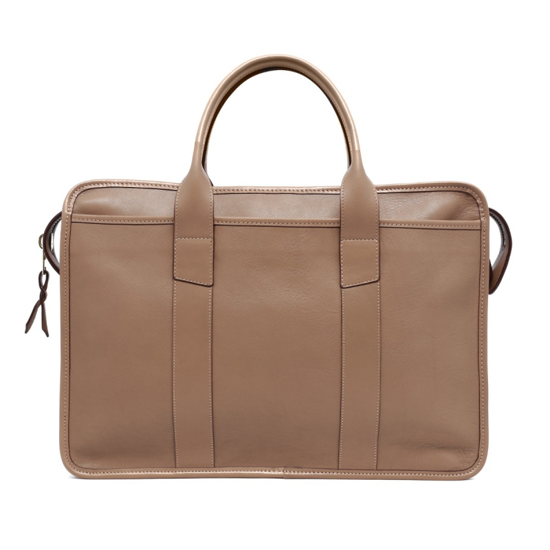 Bound Edge Zip-Top - Taupe  in Smooth Tumbled Leather