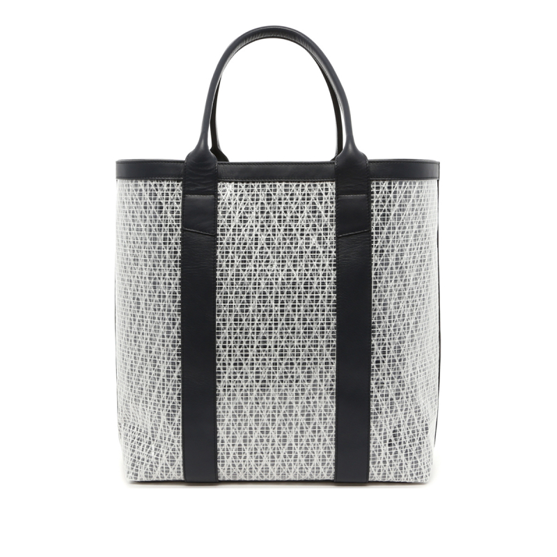 Tall Tote - White/Navy Trim - Navy Interior - Weaved Sail Cloth in 