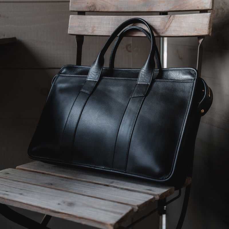 Bound Edge Zip-Top Briefcase  in Smooth Tumbled Leather
