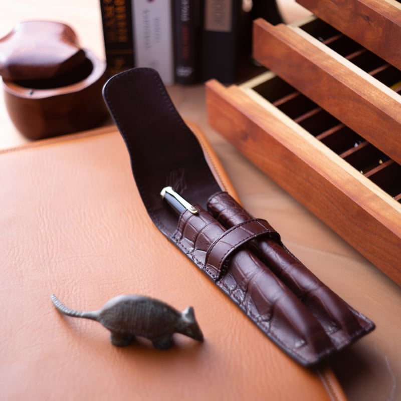 Double Fountain Pen Case in american alligator