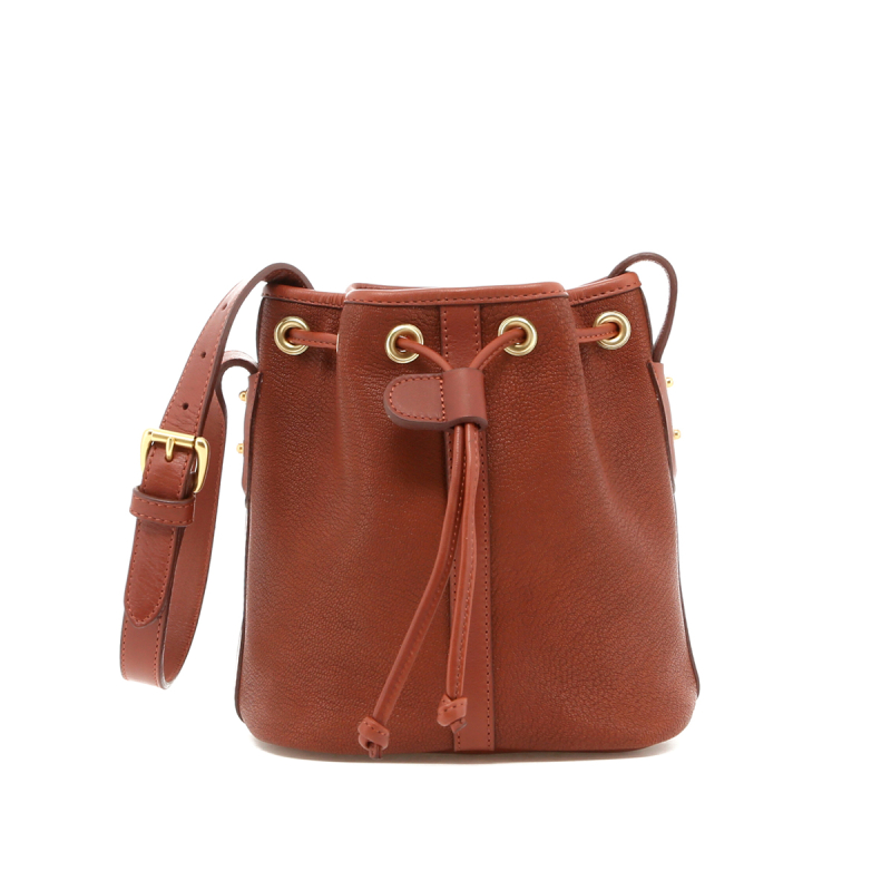 Mini Bucket Bag - Antique Goatskin /Chestnut Trim  - Terracotta Interior in 