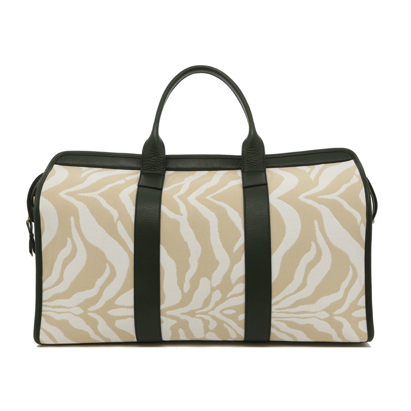 Signature Travel Duffle - Beige/Cream Zebra / Green Trim - Canvas in 