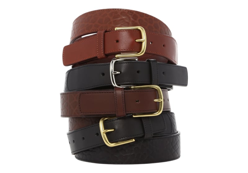 Leather Tab Belt in shrunken grain leather