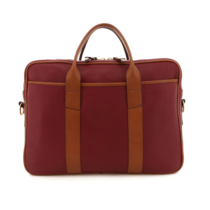Commuter Briefcase - Berry/Cognac Trim - Tumbled in 