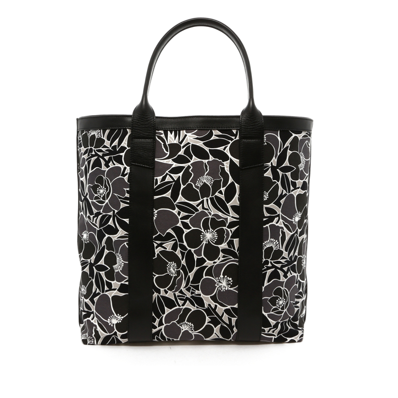 Tall Tote - Black/Grey Flower Canvas - Black Trim in 