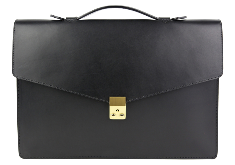 The Port Brief-Black in harness belting leather