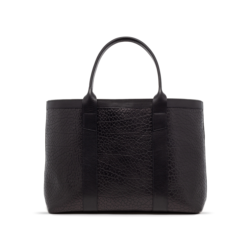 Large Working Tote-Black in shrunken grain leather