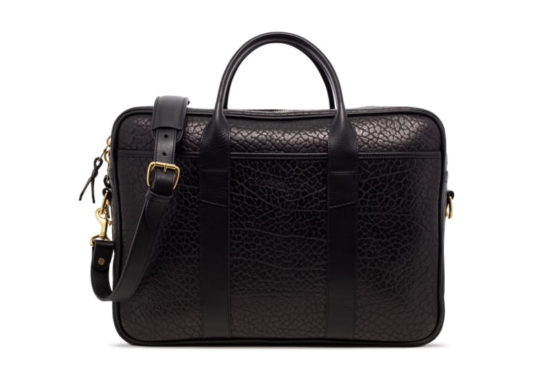 Commuter Briefcase-Black in shrunken grain leather