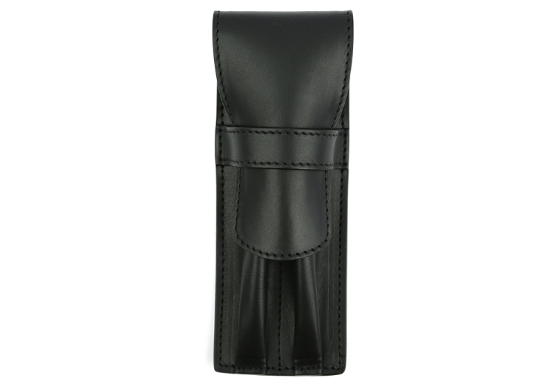 Double Pen Case-Black in harness belting leather