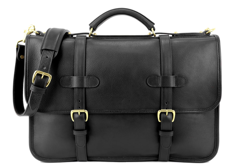 Bound Edge English Briefcase-Black in smooth tumbled leather
