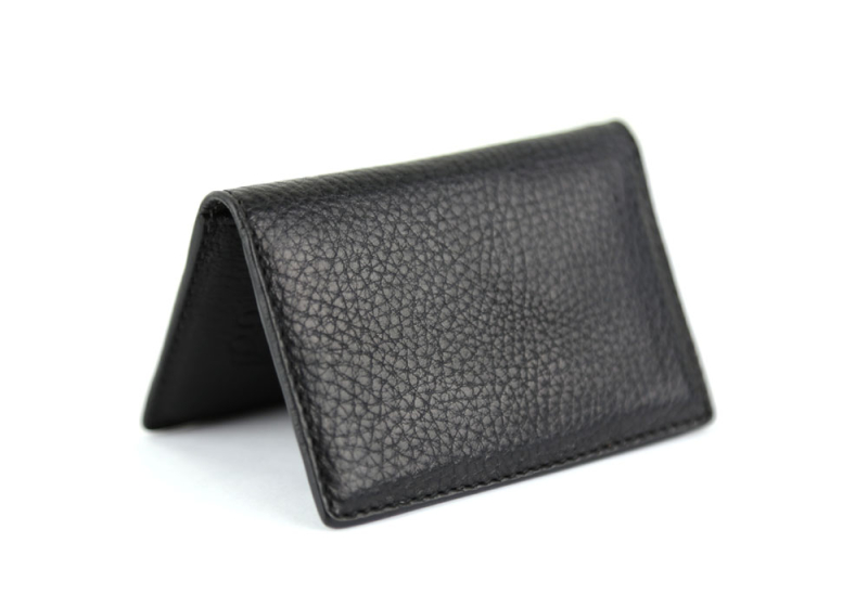 Folding Card Case-Black in smooth tumbled leather