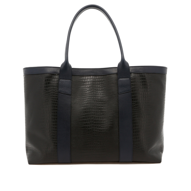 Large Working Tote - Black/ Navy Trim - Navy Interior - Lizard in 