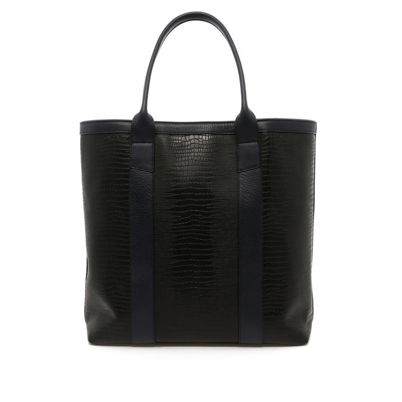 Tall Tote - Black/Navy Trim - Navy Interior - Lizard Print in 