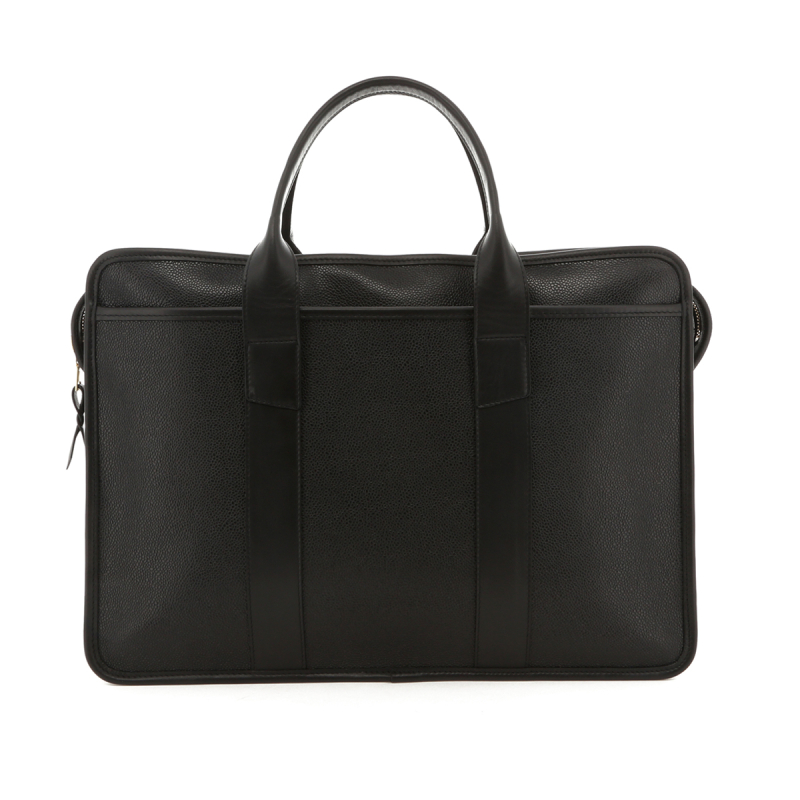 Bound Edge Zip-Top Briefcase - Black - Scotch Grain in 
