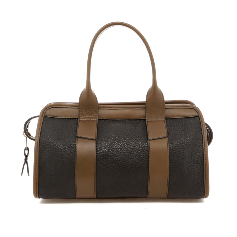 Small Signature Satchel - Black/Olive Trim - Pebble Grain - Olive Interior in 
