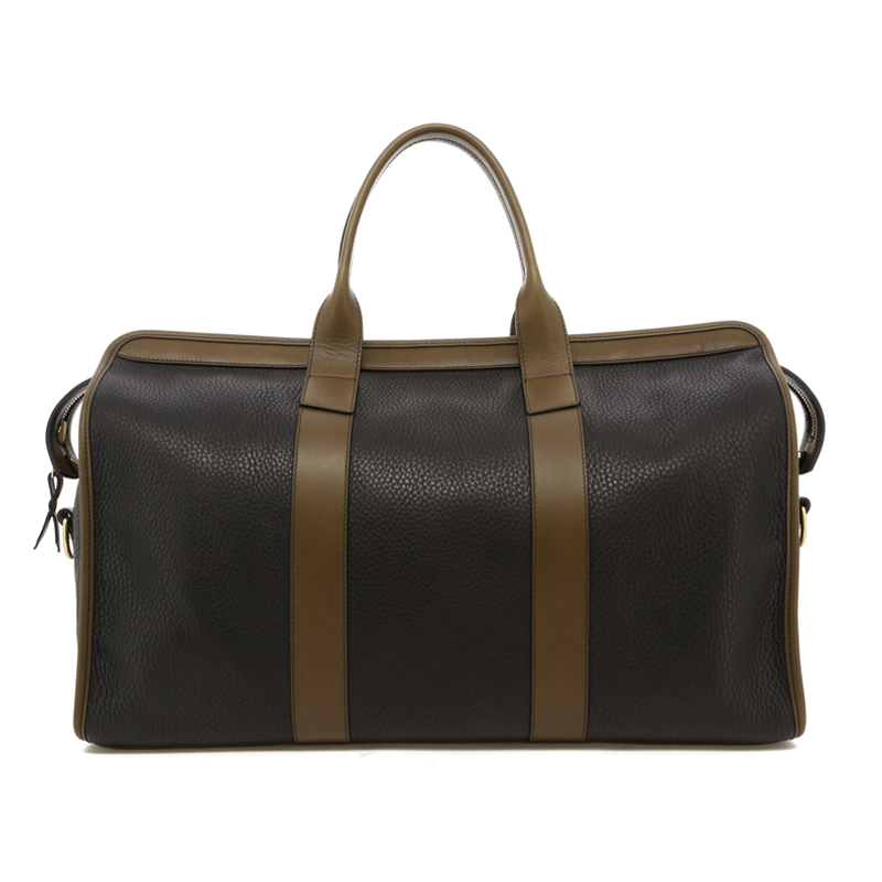 Signature Travel Duffle - Black/Olive Soft Pebbled Leather - Black Cordura Interior in 
